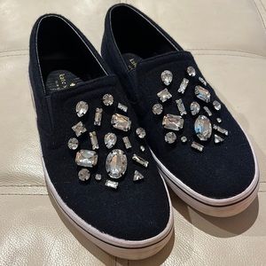 Kate Spade New York Slater Slip ons in Navy Flannel with Jewels